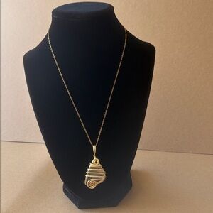 Gold tone wrapped authentic Florida sea glass with stainless steel chain